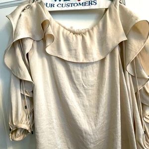 Like New Haute Hippie Beige Off-the-Shoulder Blouse with Lace-up Detail Sz M